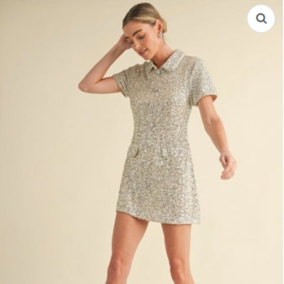 mable Dresses & Skirts - Mable Anthropologie Gold Sequin A-line Mini Cocktail Dress, Medium